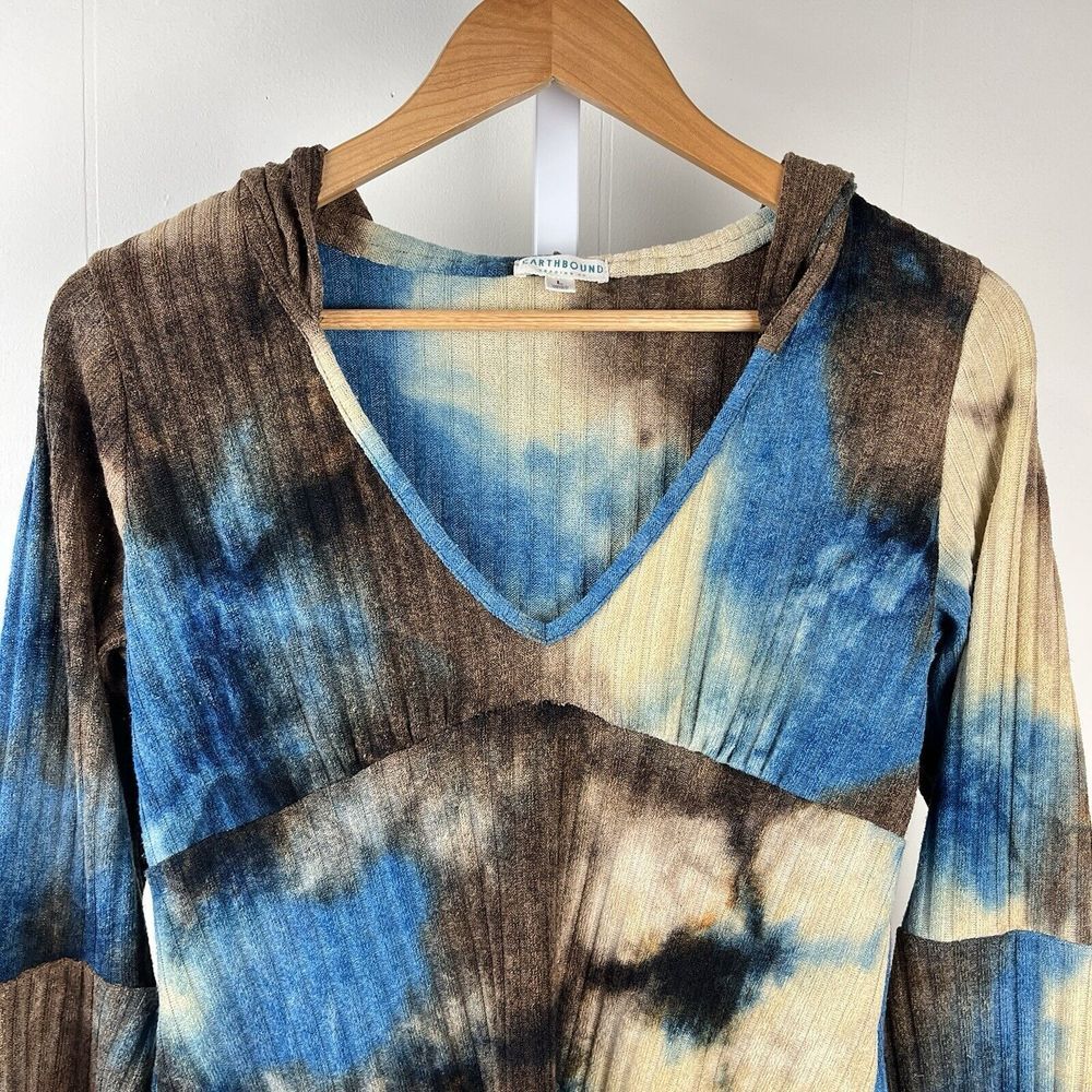 Earthbound‎ Trading Co Sweater Hoodie Womens Large Tie Dye Ribbed Bell Sleeve - Picture 2 of 6